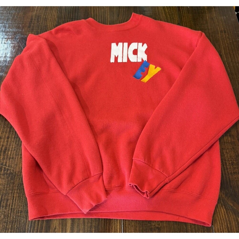 Vintage 90s Size XL Mickey And Co Red Spellout Crewneck Sweatshirt Embroidered